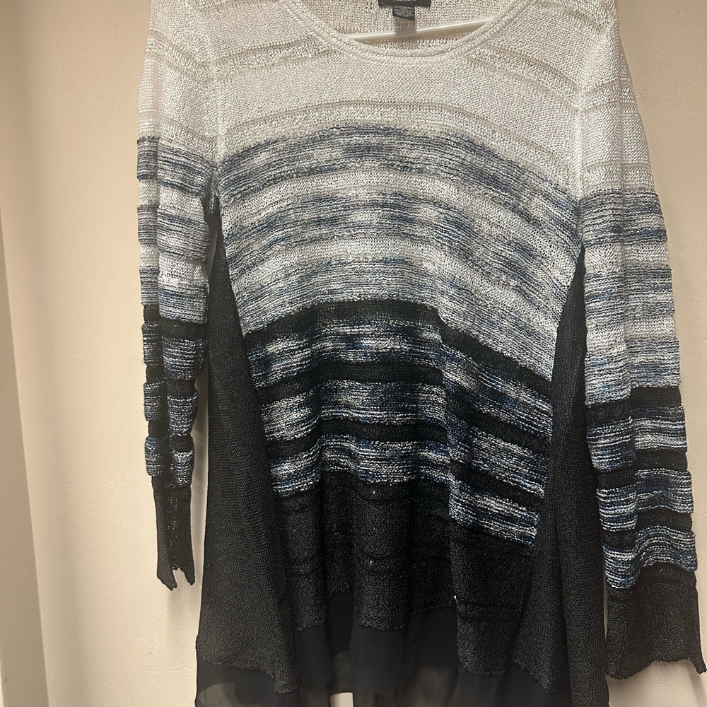 Alfani Metallic Knit Sweater in Silver and‎ Cream